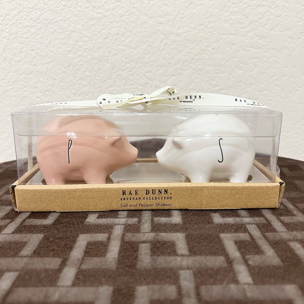 Rae Dunn pink and white Pig S & P shakers
